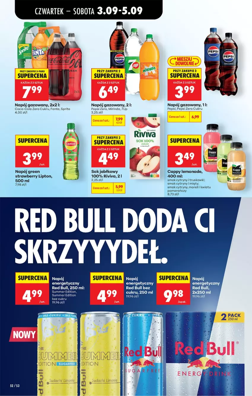 Gazetka promocyjna Biedronka - Od Czwartku - ważna 03.09 do 05.09.2026 - strona 60 - produkty: Cappy, Coca-Cola, Cytryny, Fa, Fanta, Lipton, Mirinda, Napój, Napój gazowany, Pepsi, Red Bull, Sok, Sok jabłkowy, Sprite, Truskawki