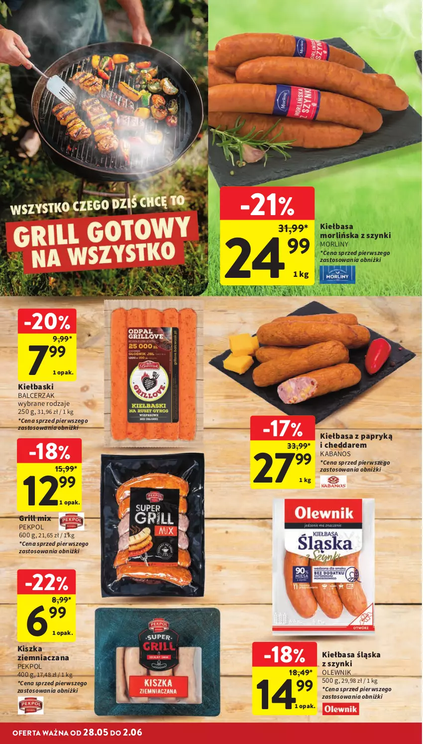 Gazetka promocyjna Intermarche - Gazetka promocyjna - ważna 28.05 do 02.06.2026 - strona 12 - produkty: Cheddar, Grill, Kabanos, Kiełbasa, Kiełbasa śląska, Morliny, Olewnik, Pekpol