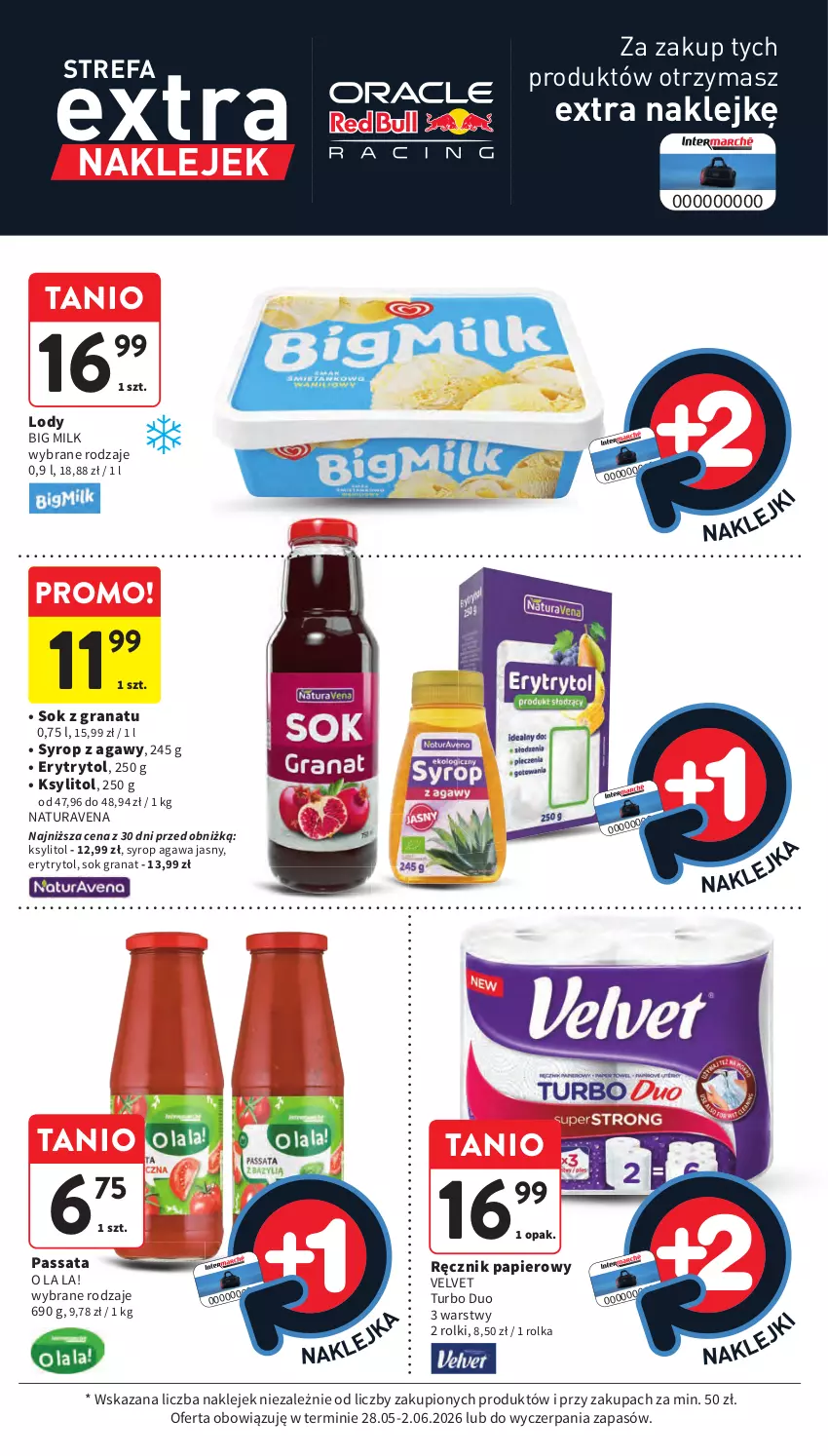 Gazetka promocyjna Intermarche - Gazetka promocyjna - ważna 28.05 do 02.06.2026 - strona 25 - produkty: Big Milk, Fa, Gra, Granat, Klej, Ksylitol, Lody, Papier, Ręcznik, Rolki, Sok, Syrop, Velvet