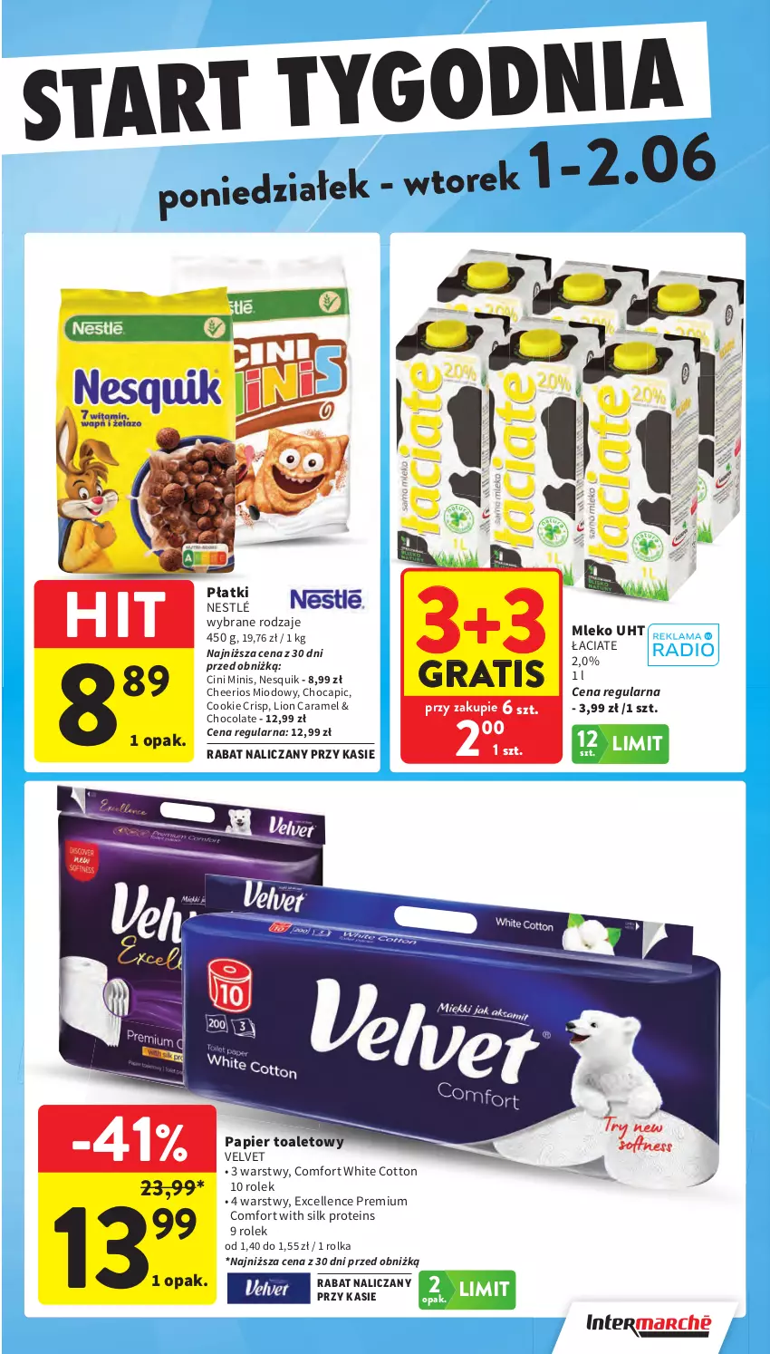 Gazetka promocyjna Intermarche - Gazetka promocyjna - ważna 28.05 do 02.06.2026 - strona 47 - produkty: Cheerios, Cini Minis, Gra, Lion, Mleko, Nesquik, Nestlé, Papier, Papier toaletowy, Velvet