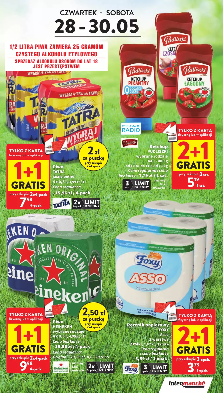 Gazetka promocyjna Intermarche - Gazetka promocyjna - ważna 28.05 do 02.06.2026 - strona 7 - produkty: Foxy, Gin, Gra, Heineken, Ketchup, Papier, Piwa, Piwo, Pudliszki, Ręcznik, Rolki, Tatra