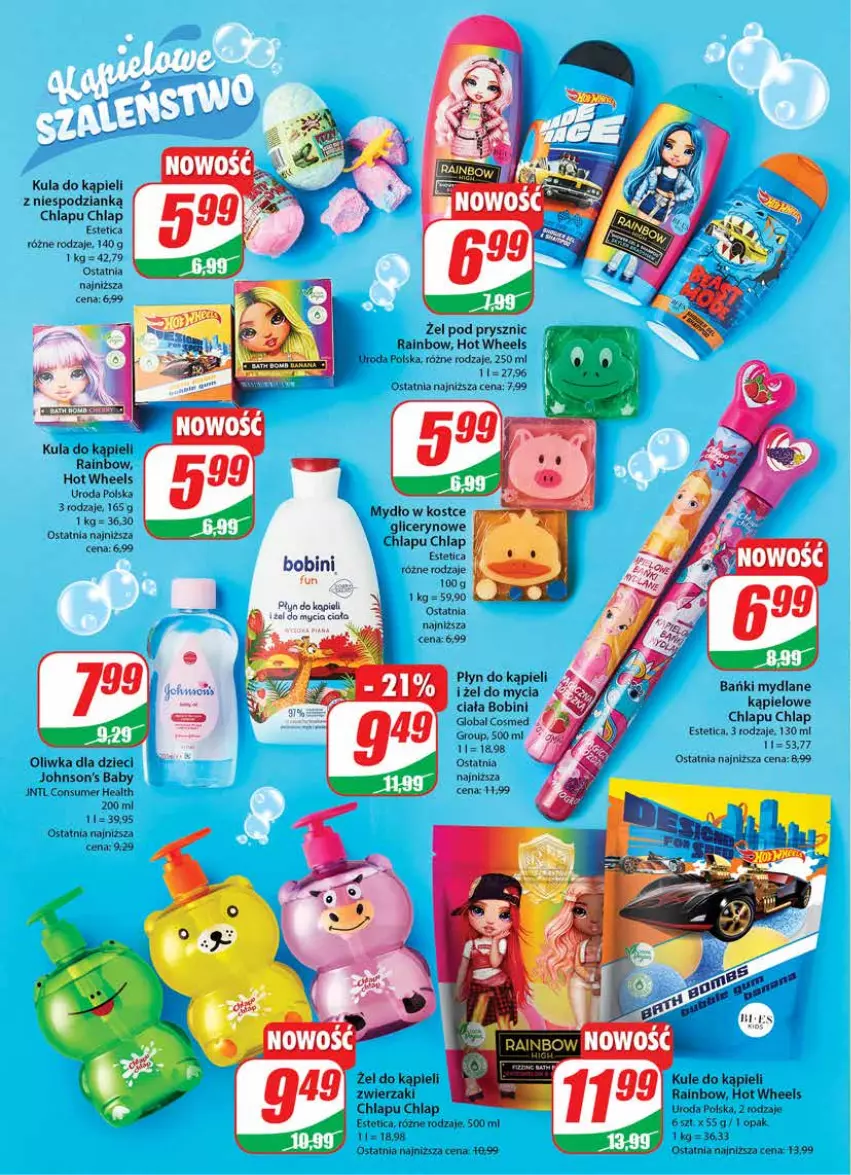 Gazetka promocyjna Dino - Gazetka 21 - ważna 24.05 do 30.05.2023 - strona 22 - produkty: Dzieci, Fa, Hot Wheels, Johnson's, Johnson's Baby, Kula do kąpieli, Mydło, Oliwka dla dzieci, Płyn do kąpieli