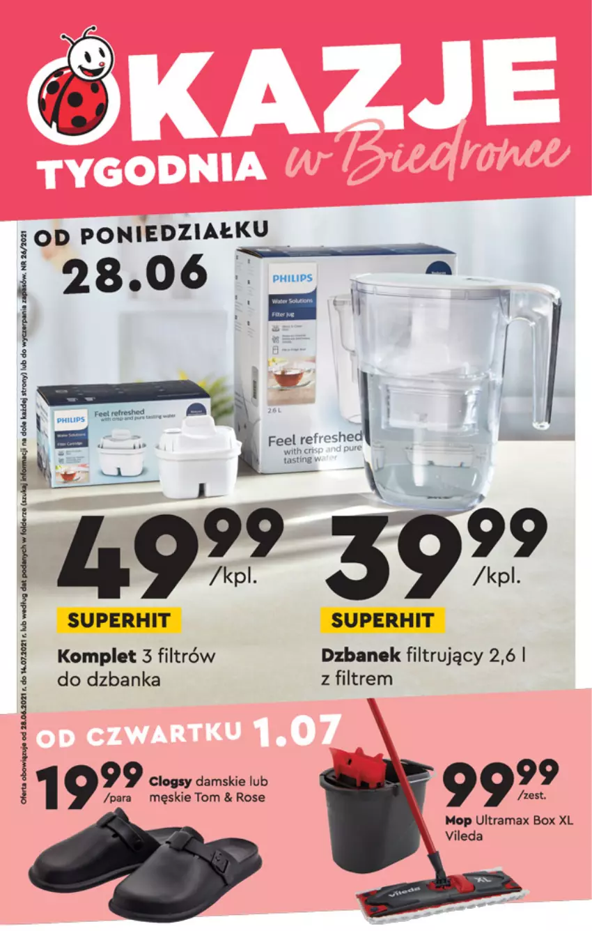 Gazetka promocyjna Biedronka - Okazje tygodnia - ważna 28.06 do 14.07.2021 - strona 1 - produkty: Clogsy, Dzbanek, Dzbanek filtrujący