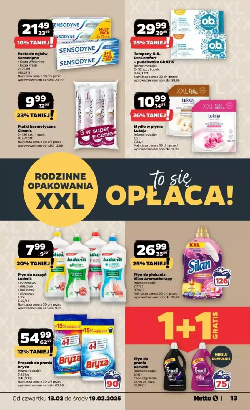 Gazetka promocyjna Netto - ważna 13.02 do 19.02.2025 - strona 5 - produkty: Bryza, Cleanic, Gra, Ludwik, Luksja, Mydło, Mydło w płynie, O.B., Płatki kosmetyczne, Płyn do prania, Proszek do prania, Tampony