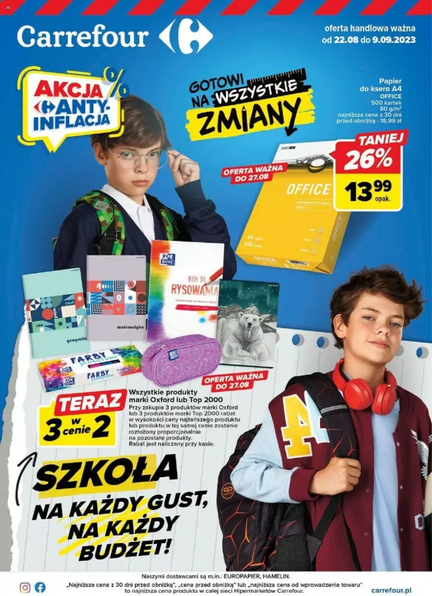 Gazetka promocyjna Carrefour - ważna 22.08 do 09.09.2023 - strona 1 - produkty: Papier, Por, Sok, Top