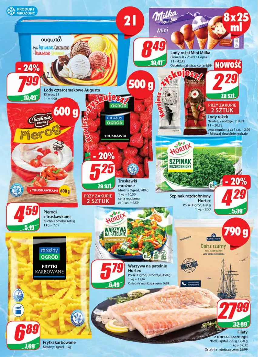 Gazetka promocyjna Dino - Gazetka - ważna 11.01 do 17.01.2023 - strona 10 - produkty: Dorsz, Hortex, Kuchnia, Lody, Milka, Ogród, Truskawki, Warzywa