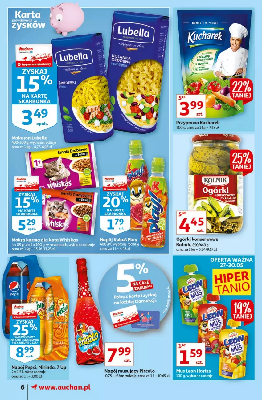 Gazetka promocyjna Auchan - Kids Land Supermarkety - ważna 27.05 do 02.06.2021 - strona 6 - produkty: Kucharek, Mirinda, Mus, Napój, Napój musujący, Ogórki konserwowe, Pepsi, Rolnik, Ser