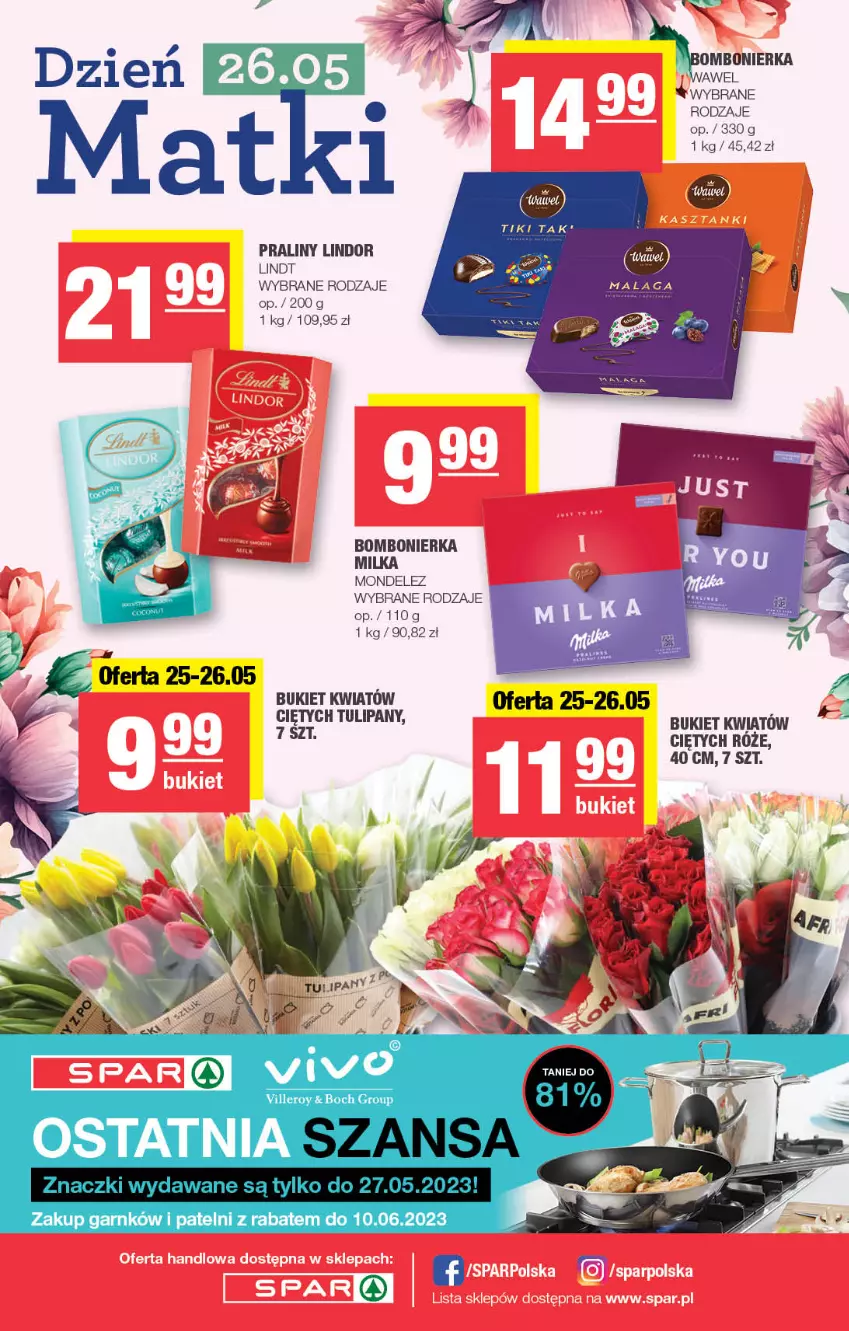 Gazetka promocyjna Spar - Spar - ważna 14.05 do 24.05.2023 - strona 8 - produkty: Bukiet, Lindor, Lindt, Milka, Praliny, Tulipan