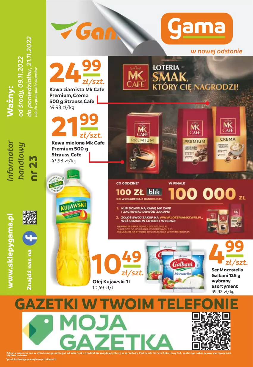 Gazetka promocyjna Gama - Gazetka Gama - ważna 09.11 do 21.11.2022 - strona 12 - produkty: Galbani, Kawa, Kawa mielona, Kawa ziarnista, Kujawski, Mozzarella, Olej, Ser, Telefon