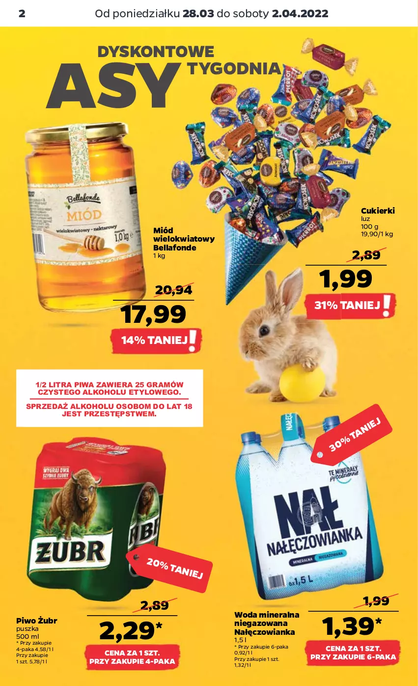 Gazetka promocyjna Netto - Gazetka spożywcza - ważna 28.03 do 02.04.2022 - strona 2 - produkty: Bell, Bella, Cukier, Cukierki, Gra, Miód, Nałęczowianka, Piwa, Piwo, Woda, Woda mineralna