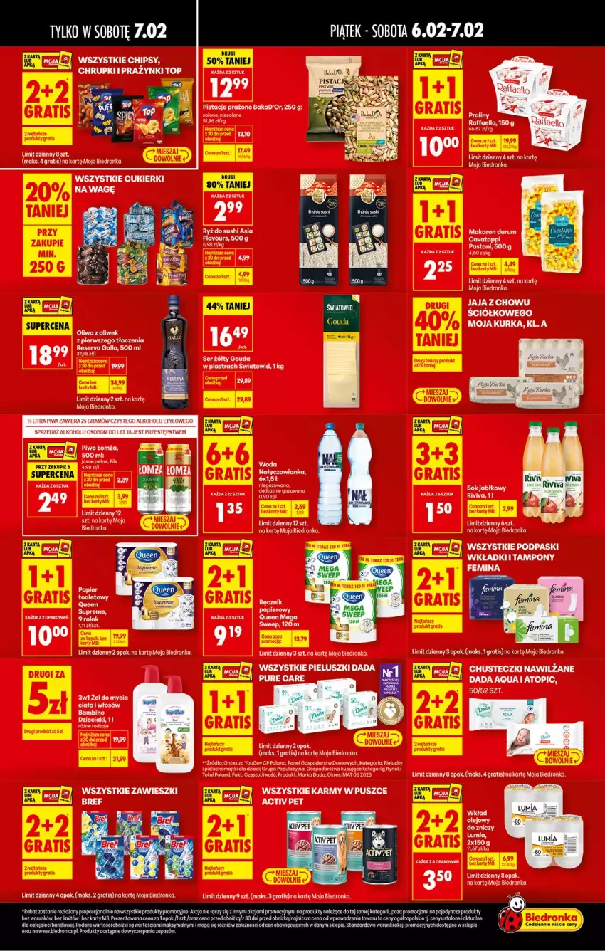 Gazetka promocyjna Biedronka - Tani Weekend - ważna 06.02 do 07.02.2026 - strona 2 - produkty: Chrupki, Cukier, Cukierki, Dada, Fa, Gra, Hama, LG, Majtki, Makaron, Olej, Oliwa, Oliwa z oliwek, Orka, Pieluchy, Pistacje, Podpaski, Praliny, Prazynki, Pur, Raffaello, Ręcznik, Rum, Ryż, Ryż do sushi, Ser, Sushi, Top, Wkład olejowy, Znicz