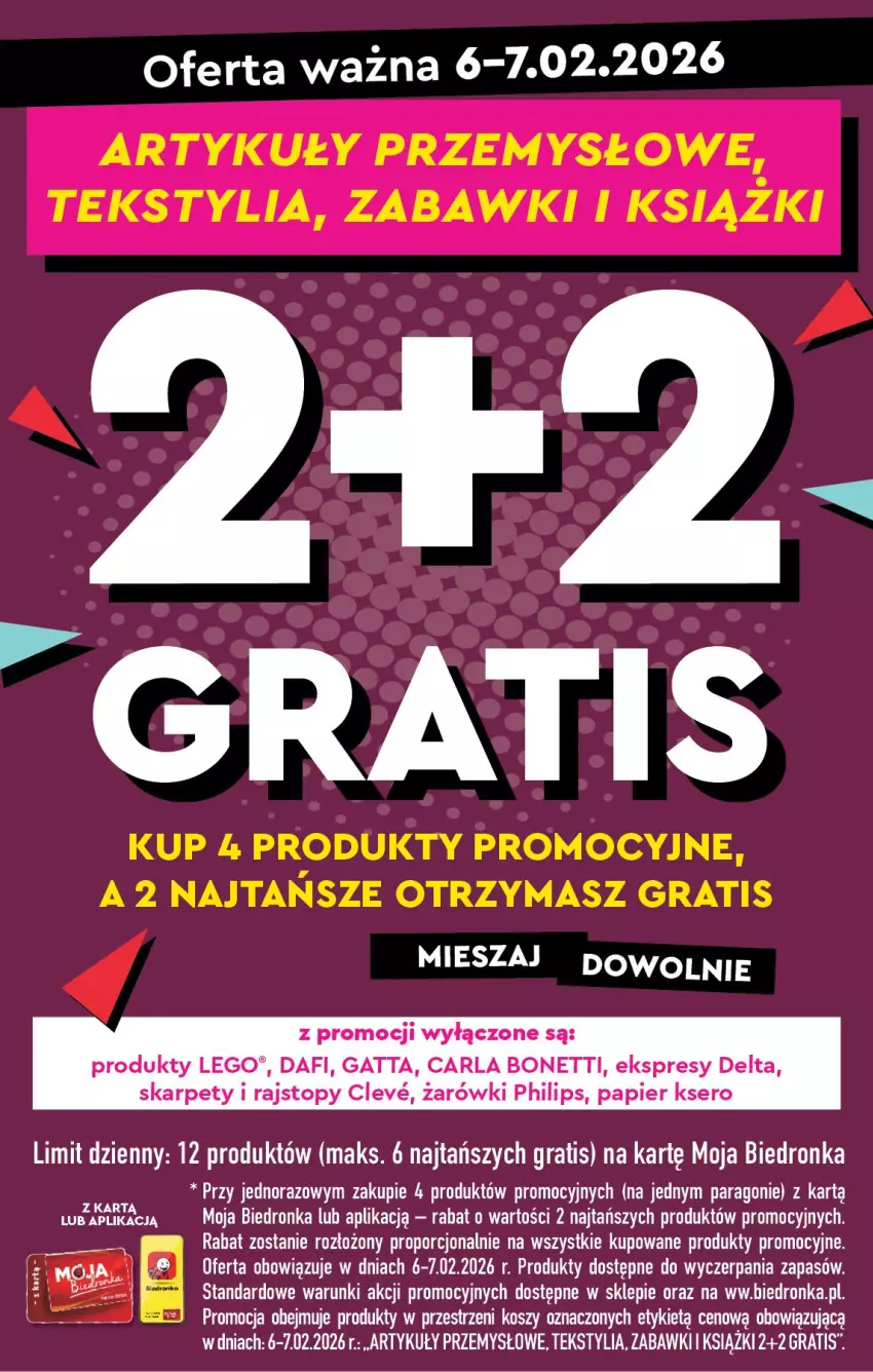 Gazetka promocyjna Biedronka - Tani Weekend - ważna 06.02 do 07.02.2026 - strona 4 - produkty: Gatta, Gra, Karp, Kosz, LEGO, Papier, Philips, Por, Rajstopy, Ser, Top