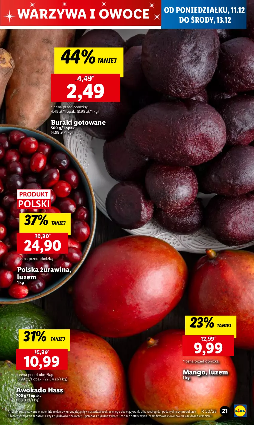 Gazetka promocyjna Lidl - GAZETKA - ważna 11.12 do 13.12.2023 - strona 23 - produkty: Buraki, Mango, Owoce, Warzywa, Warzywa i owoce