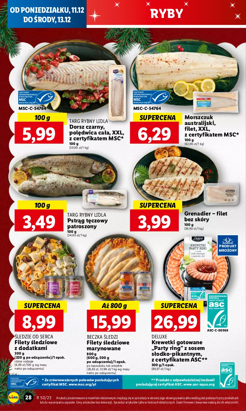 Gazetka promocyjna Lidl - GAZETKA - ważna 11.12 do 13.12.2023 - strona 30 - produkty: Dorsz, Grenadier, Krewetki, Polędwica, Pstrąg, Pstrąg tęczowy, Ser, Sos