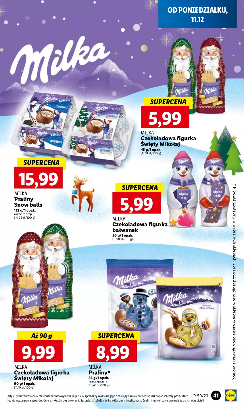 Gazetka promocyjna Lidl - GAZETKA - ważna 11.12 do 13.12.2023 - strona 43 - produkty: Figurka bałwan, Milka, Praliny