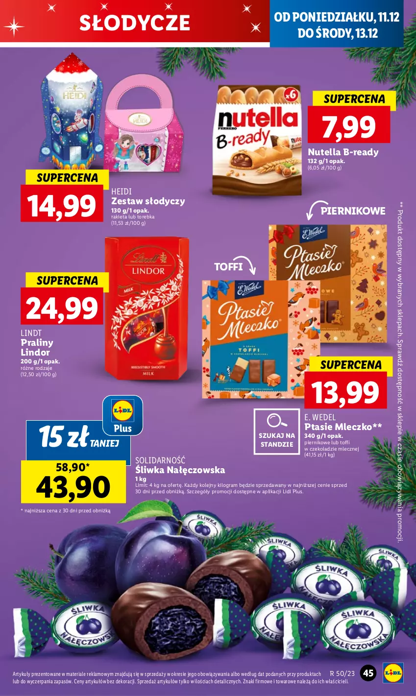 Gazetka promocyjna Lidl - GAZETKA - ważna 11.12 do 13.12.2023 - strona 47 - produkty: E. Wedel, Gra, Lindor, Lindt, Mleczko, Nutella, Olej, Piernik, Praliny, Ptasie mleczko, Rakieta, Torebka