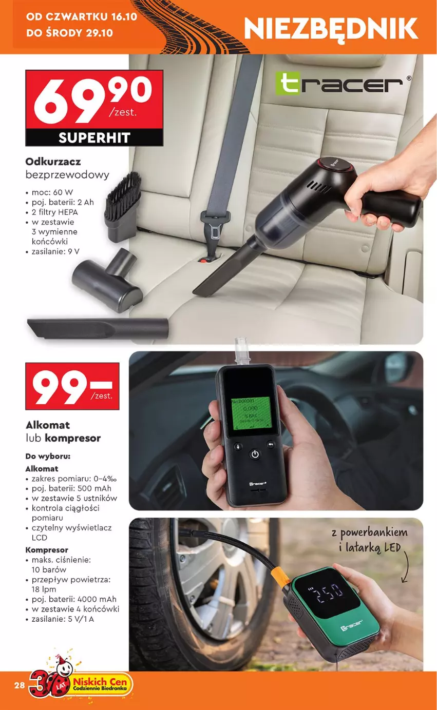 Gazetka promocyjna Biedronka - Okazje Tygodnia - ważna 13.10 do 25.10.2025 - strona 28 - produkty: Alkomat, Kompresor, Odkurzacz, Odkurzacz bezprzewodowy, Powerbank, Silan, Ustnik