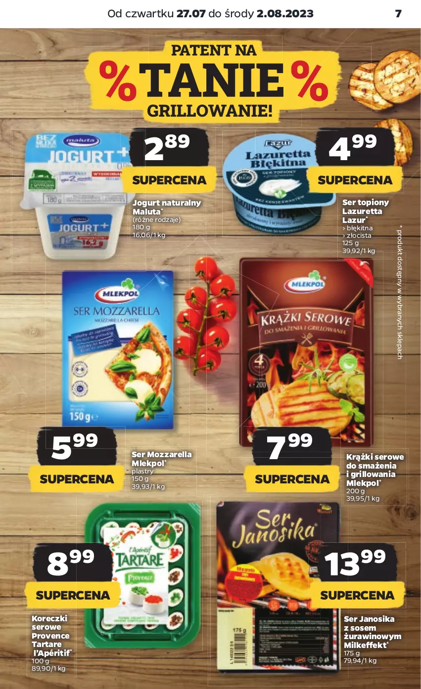 Gazetka promocyjna Netto - Artykuły spożywcze - ważna 27.07 do 02.08.2023 - strona 7 - produkty: Grill, Jogurt, Jogurt naturalny, Lazur, Mozzarella, Ser, Ser topiony, Sos, Tarta, Tartare, Top, Wino