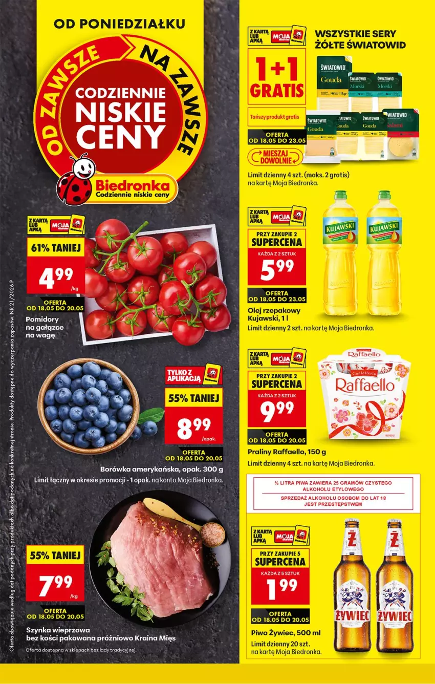 Gazetka promocyjna Biedronka - Od Poniedziałku - ważna 18.05 do 23.05.2026 - strona 1 - produkty: Biuro, Borówka, Borówka amerykańska, Gra, Piwa, Pomidory, Szynka, Szynka wieprzowa