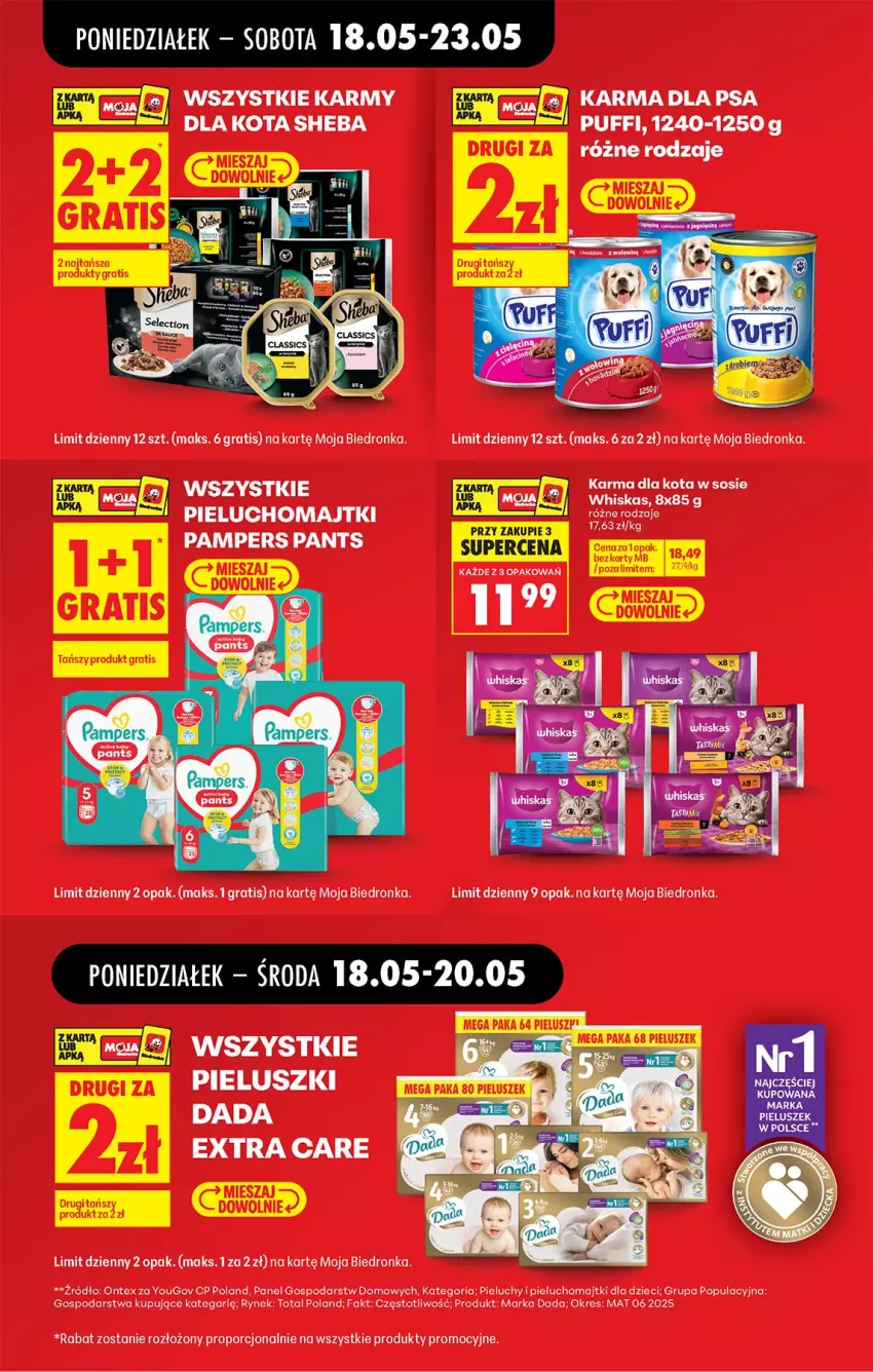 Gazetka promocyjna Biedronka - Od Poniedziałku - ważna 18.05 do 23.05.2026 - strona 17 - produkty: Dada, Dzieci, Fa, Gra, Majtki, Pampers, Pieluchomajtki, Pieluchy, Por, Puf, Sheba, Sos, Whiskas