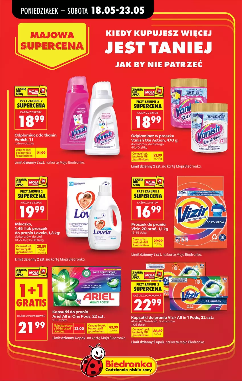 Gazetka promocyjna Biedronka - Od Poniedziałku - ważna 18.05 do 23.05.2026 - strona 5 - produkty: Ariel, Fa, Kapsułki do prania, LG, Lovela, Odplamiacz, Proszek do prania, Vanish, Vizir