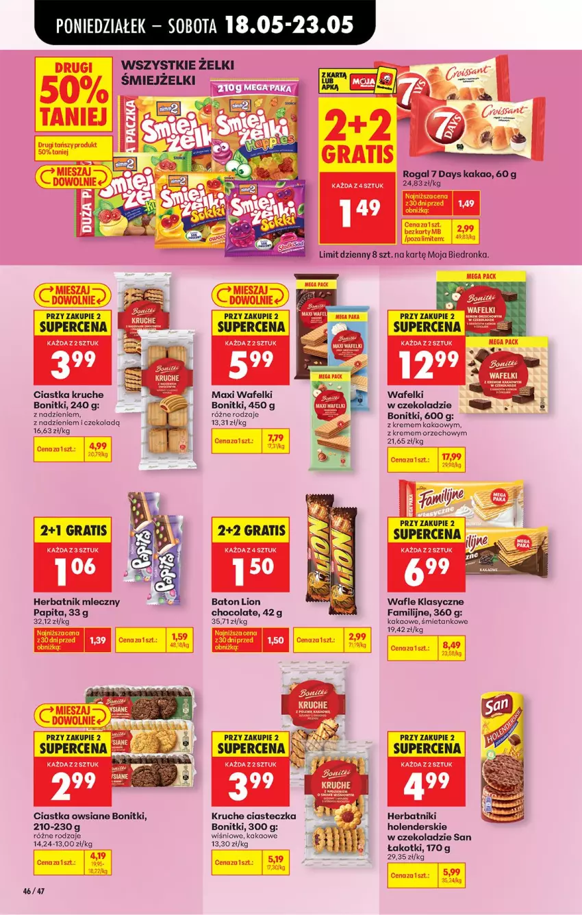 Gazetka promocyjna Biedronka - Od Poniedziałku - ważna 18.05 do 23.05.2026 - strona 58 - produkty: 7 Days, Baton, Bonitki, Ciastka, Ciastka owsiane, Fa, Gra, Herbatniki, Kakao, Lion, Rogal, Wafle
