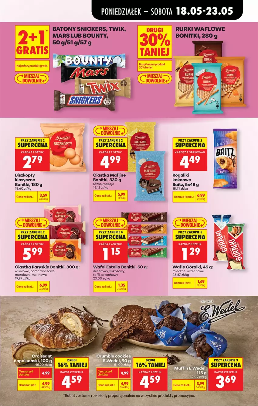 Gazetka promocyjna Biedronka - Od Poniedziałku - ważna 18.05 do 23.05.2026 - strona 59 - produkty: Baton, Biszkopty, Bonitki, Bounty, Ciastka, Deser, Góralki, Kakao, Kokos, Mars, Por, Rogal, Rurki, Ser, Snickers, Twix, Wafle