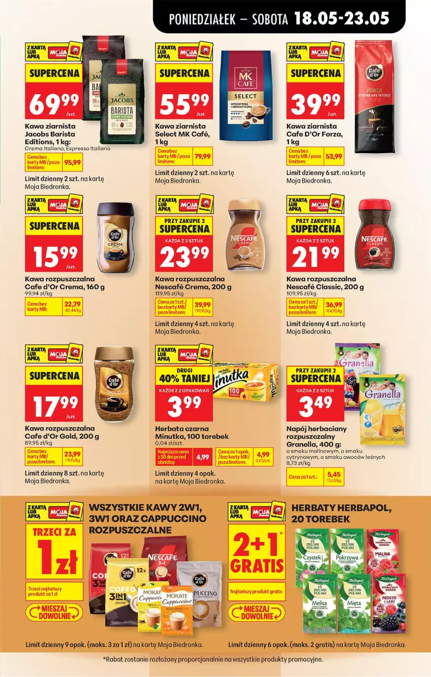 Gazetka promocyjna Biedronka - Od Poniedziałku - ważna 18.05 do 23.05.2026 - strona 63 - produkty: Cappuccino, Gra, Herbapol, Herbata, Herbata czarna, Jacobs, Kawa, Kawa rozpuszczalna, Kawa ziarnista, Napój, Por, Stek