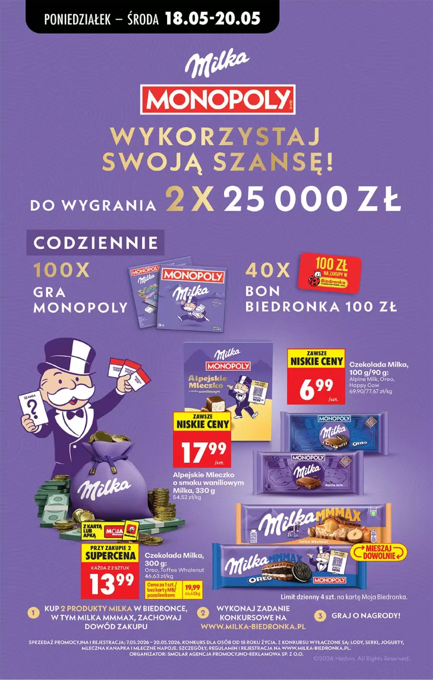 Gazetka promocyjna Biedronka - Od Poniedziałku - ważna 18.05 do 23.05.2026 - strona 65 - produkty: Czekolada, Fa, Gra, Jogurt, Lody, Milka, Mleczko, Mleczna kanapka, Mola, Monopoly, Napoje, Olej, Oreo, Ser