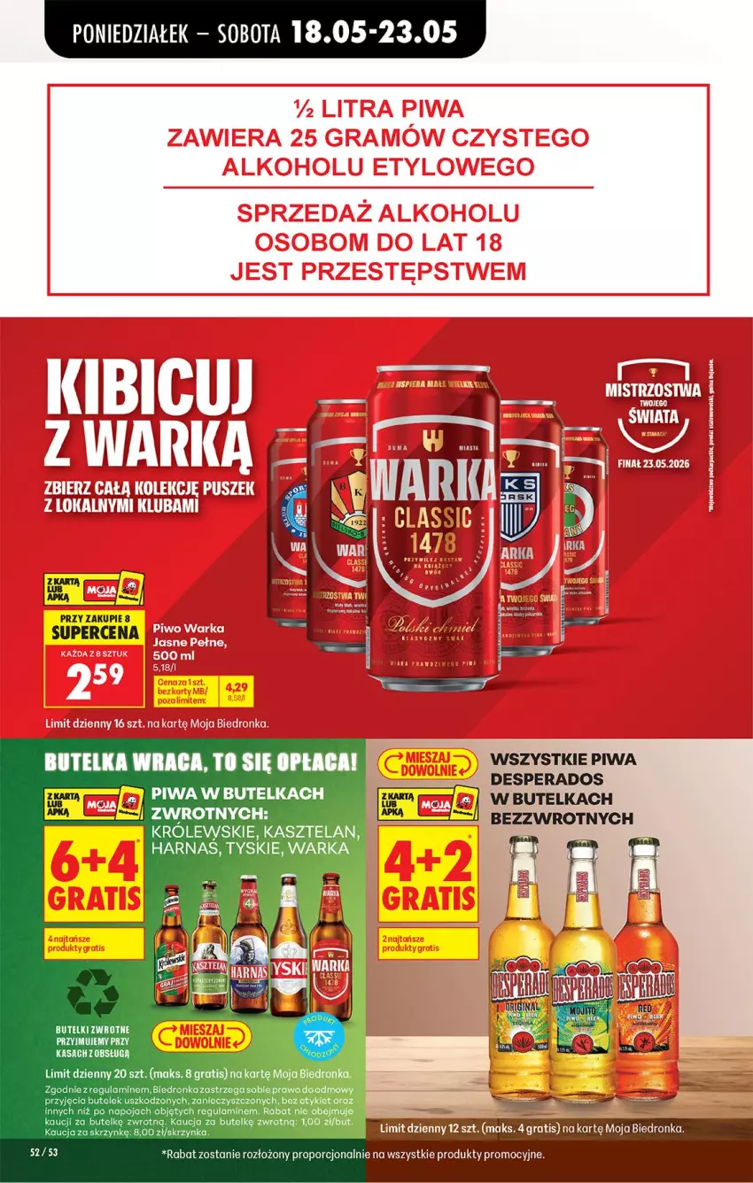 Gazetka promocyjna Biedronka - Od Poniedziałku - ważna 18.05 do 23.05.2026 - strona 68 - produkty: Desperados, Gra, Kasztelan, Królewski, Piwa, Por, Tyskie, Warka