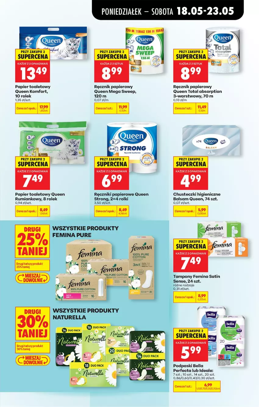 Gazetka promocyjna Biedronka - Od Poniedziałku - ważna 18.05 do 23.05.2026 - strona 73 - produkty: Bell, Bella, Chusteczki, Naturell, Naturella, Papier, Papier toaletowy, Perfecta, Podpaski, Pur, Ręcznik, Ręczniki papierowe, Rolki, Rum, Sati, Tampony