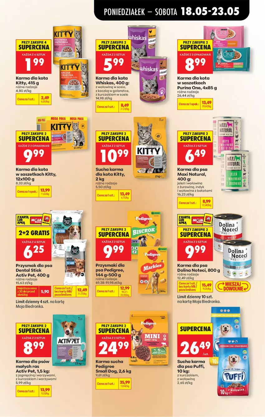 Gazetka promocyjna Biedronka - Od Poniedziałku - ważna 18.05 do 23.05.2026 - strona 79 - produkty: Fa, Gala, Kurczak, Pedigree, Przysmak dla psa, Przysmaki, Puf, Pur, Purina, Sos, Sucha karma, Warzywa, Whiskas, Wołowina