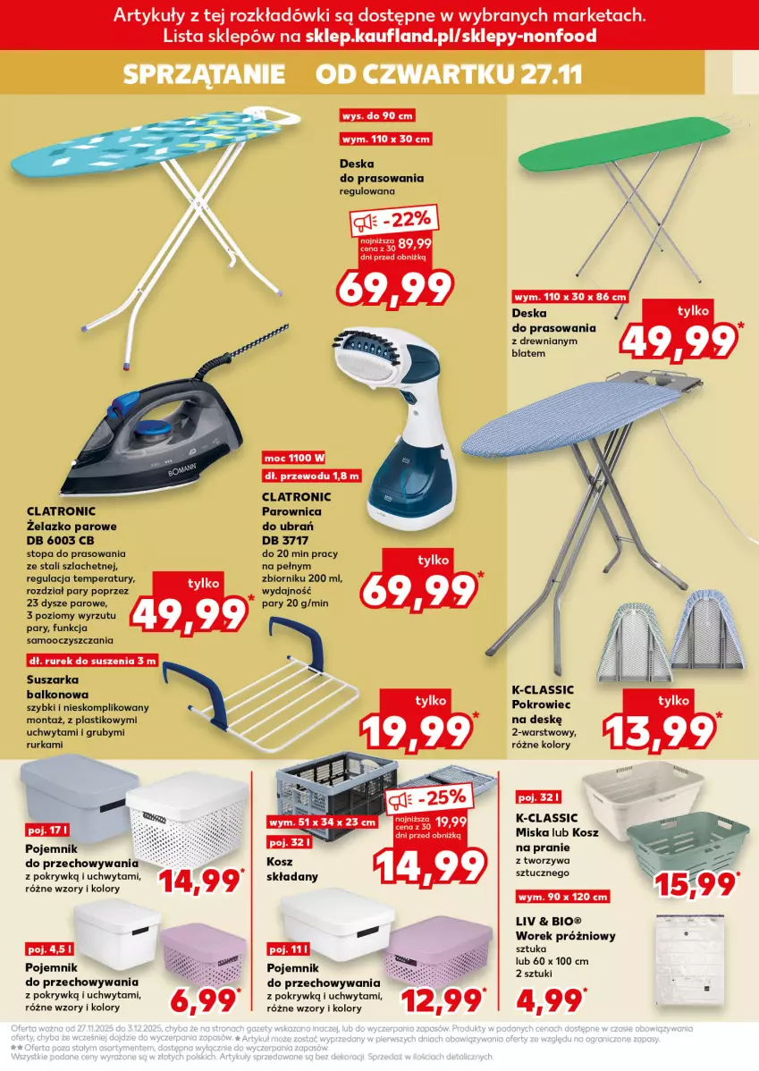 Gazetka promocyjna Kaufland - Kaufland - ważna 27.11 do 03.12.2025 - strona 7 - produkty: Deska do prasowania, Kosz, Miska, Parownica, Pojemnik, Pojemnik do przechowywania, Pokrowiec, Pokrowiec na deskę, Suszarka, Suszarka balkonowa, Top