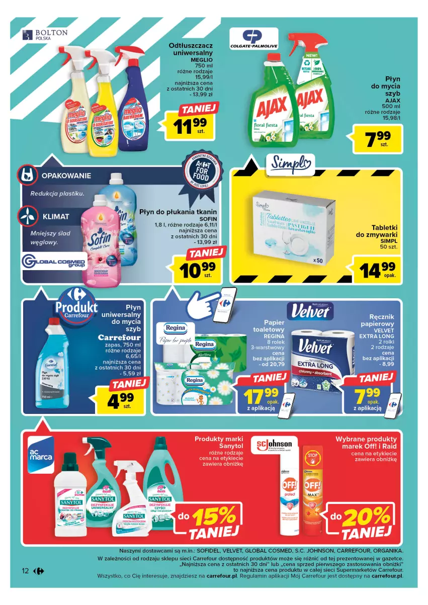 Gazetka promocyjna Carrefour - Gazetka Market - ważna 09.05 do 20.05.2023 - strona 12 - produkty: Ajax, Colgate, Fa, Flora, Gin, LG, Odtłuszczacz, Palmolive, Papier, Płyn do płukania, Ręcznik, Rolki, Sanytol, Tablet, Velvet, Zmywarki