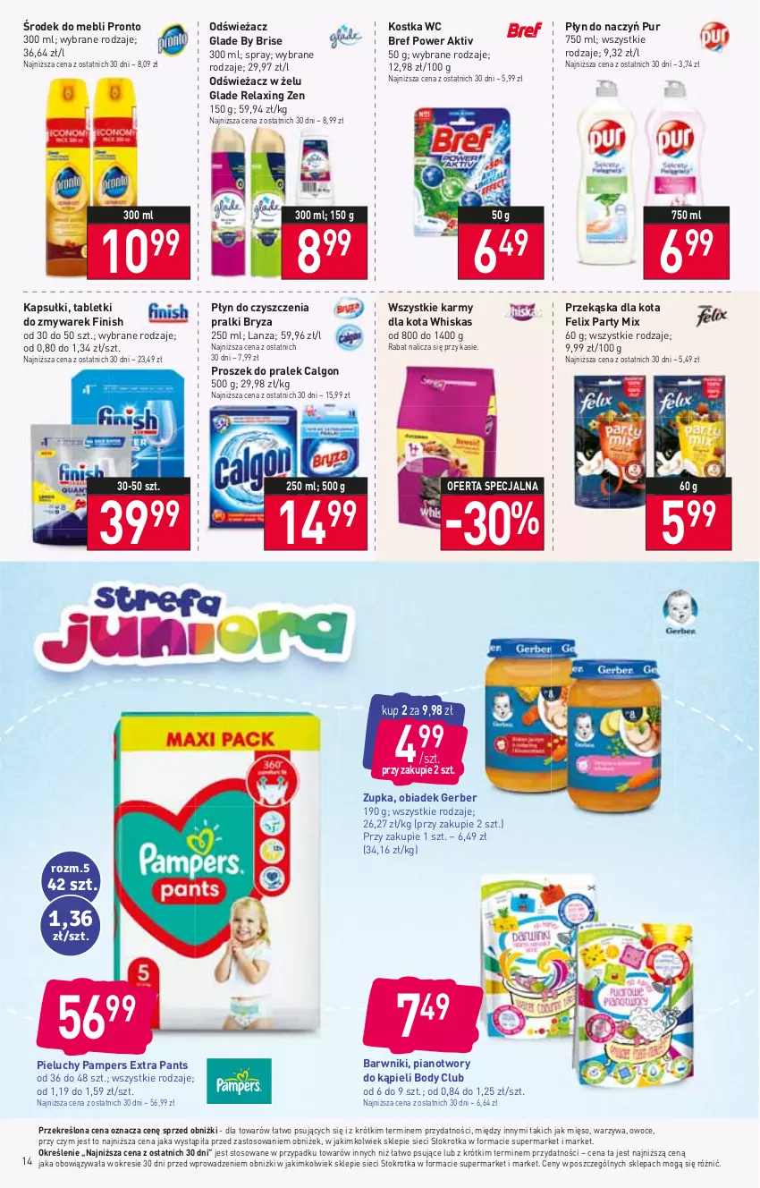 Gazetka promocyjna Stokrotka - Supermarket - ważna 15.06 do 21.06.2023 - strona 14 - produkty: Body, Bref, Bryza, Calgon, Felix, Finish, Gerber, LG, Mięso, Owoce, Pampers, Pieluchy, Pralki, Pronto, Pur, Tablet, Warzywa, Whiskas