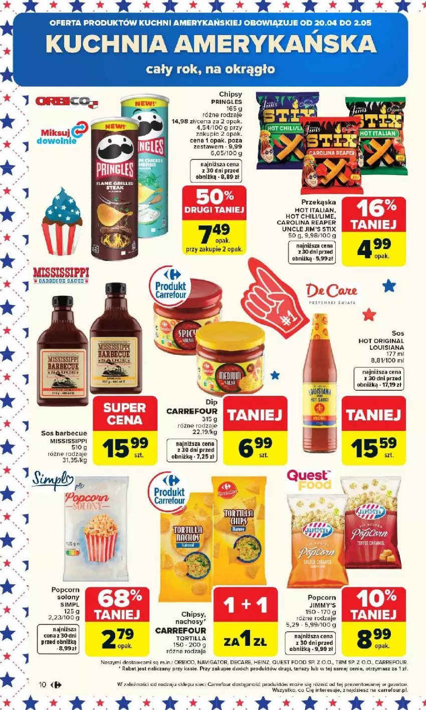 Gazetka promocyjna Carrefour - Gazetka Carrefour, Market od poniedziałku! - ważna 20.04 do 26.04.2026 - strona 12 - produkty: Chipsy, Gin, Heinz, Popcorn, Pringles, Ser, Sos, Tortilla