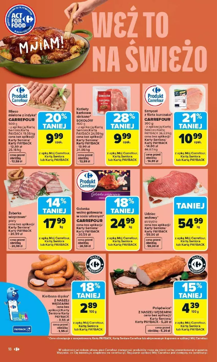 Gazetka promocyjna Carrefour - Gazetka Carrefour, Market od poniedziałku! - ważna 20.04 do 26.04.2026 - strona 20 - produkty: Fa, Gra, Kiełbasa, Kiełbasa śląska, Kotlet, Kurczak, Polędwica, Ryba, Sok, Sokołów, Sos
