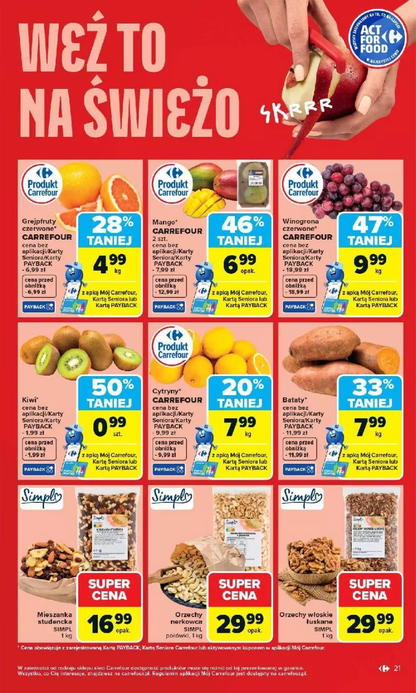 Gazetka promocyjna Carrefour - Gazetka Carrefour, Market od poniedziałku! - ważna 20.04 do 26.04.2026 - strona 23 - produkty: Fa, Grejpfrut, Kiwi, Mango, NBA, Orzechy włoskie, Paola, Wino, Winogrona
