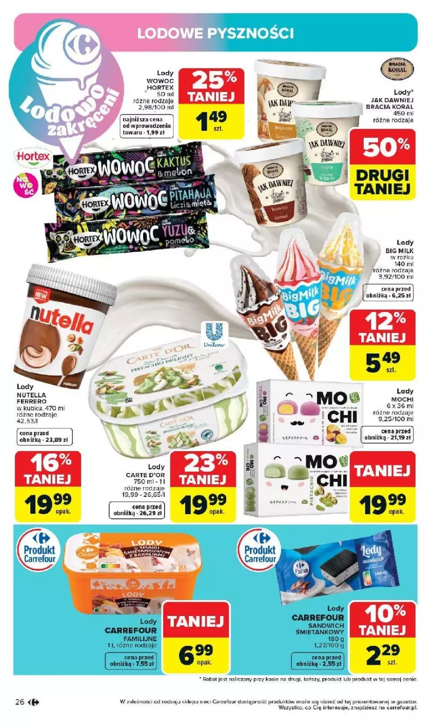 Gazetka promocyjna Carrefour - Gazetka Carrefour, Market od poniedziałku! - ważna 20.04 do 26.04.2026 - strona 28 - produkty: Big Milk, Chia, Fa, Hortex, Lody, Nutella