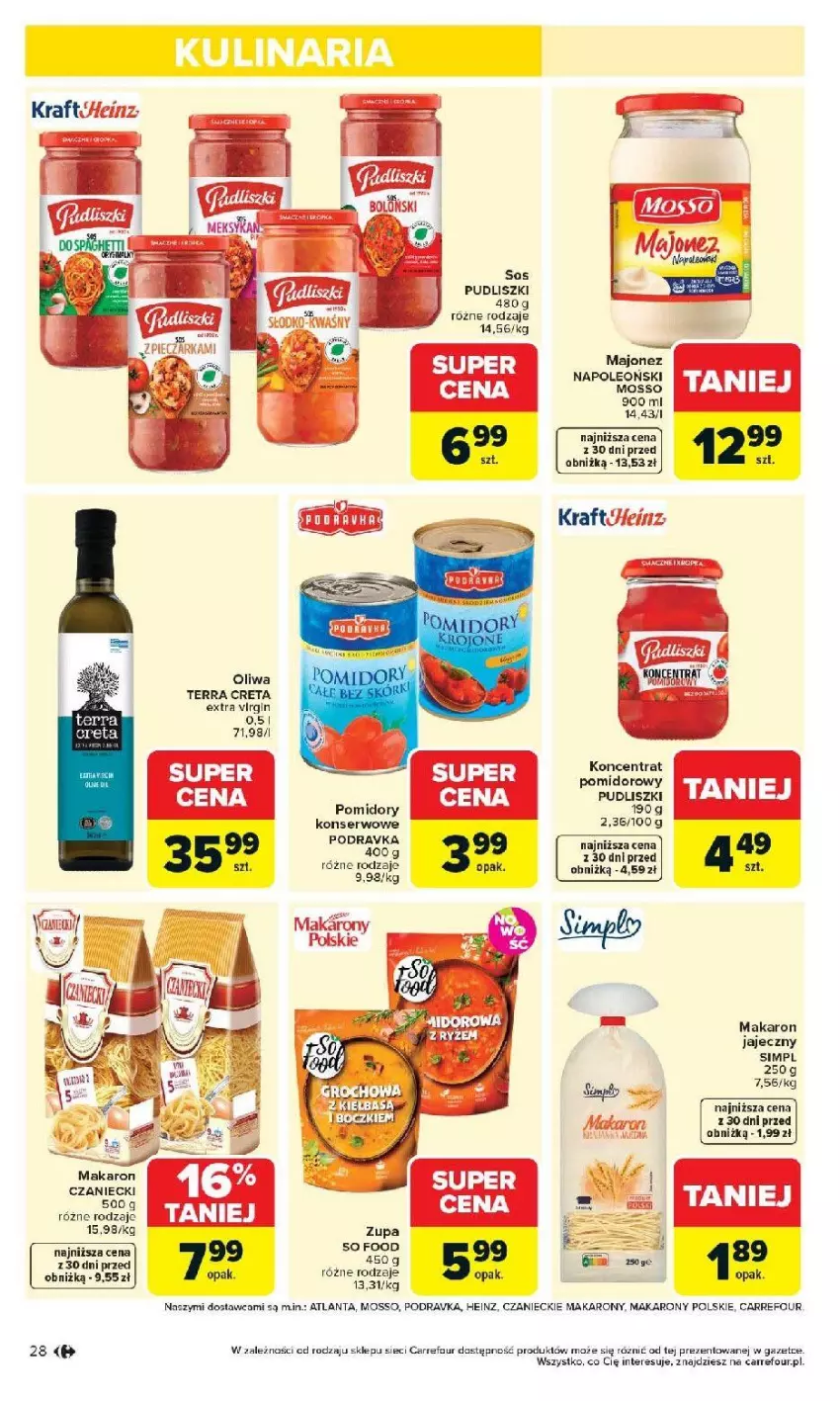 Gazetka promocyjna Carrefour - Gazetka Carrefour, Market od poniedziałku! - ważna 20.04 do 26.04.2026 - strona 30 - produkty: Gin, Heinz, Koncentrat pomidorowy, Majonez, Makaron, Oliwa, Pomidory, Pudliszki, Ser