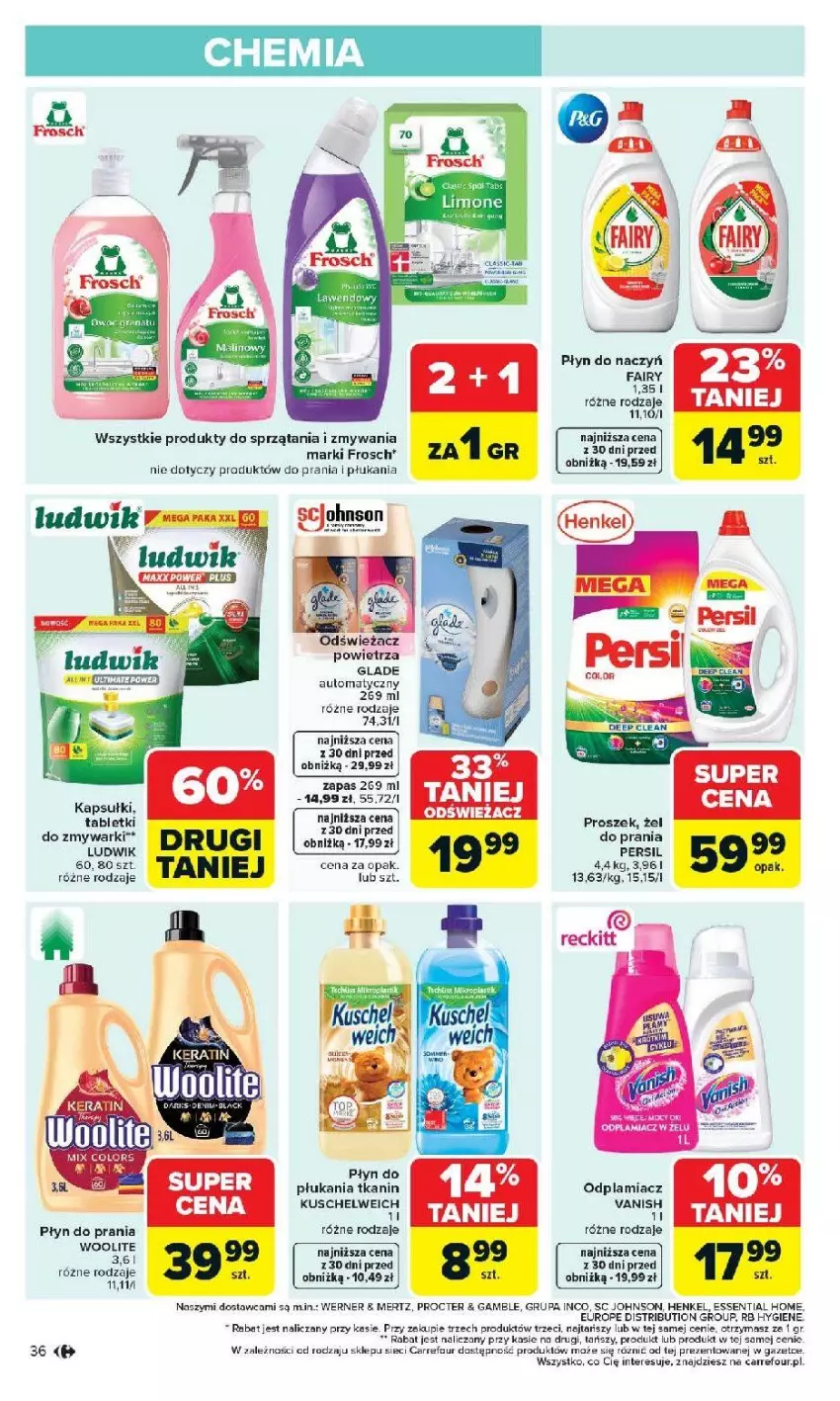 Gazetka promocyjna Carrefour - Gazetka Carrefour, Market od poniedziałku! - ważna 20.04 do 26.04.2026 - strona 38 - produkty: Fa, Frosch, Ludwik, Odplamiacz, Odświeżacz powietrza, Płyn do płukania, Tablet, Tabletki do zmywarki, Vanish, Wasa, Zmywarki