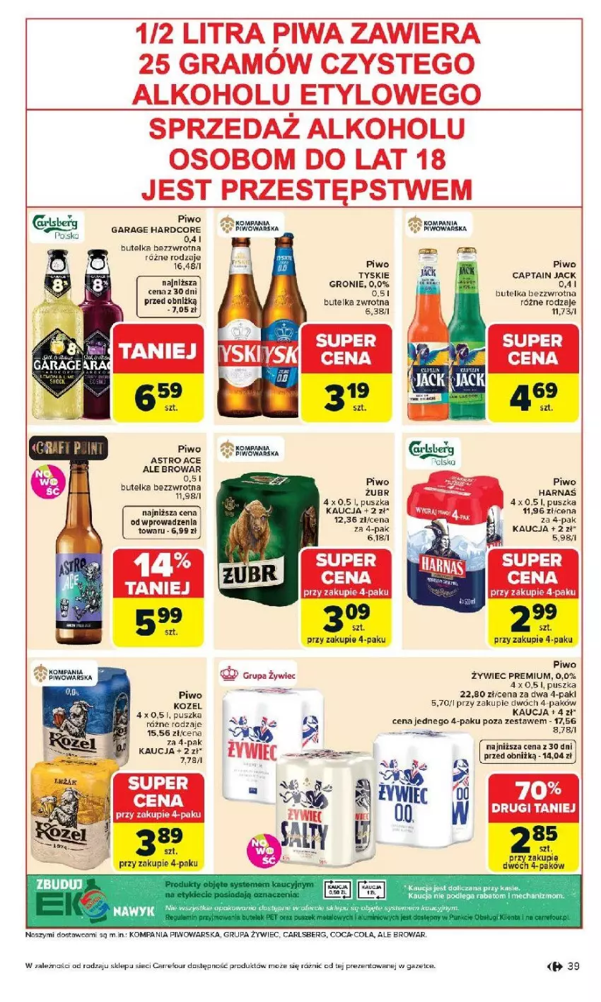 Gazetka promocyjna Carrefour - Gazetka Carrefour, Market od poniedziałku! - ważna 20.04 do 26.04.2026 - strona 41 - produkty: Captain Jack, Carlsberg, Gra, Kozel, Piwa, Piwo, Tyskie