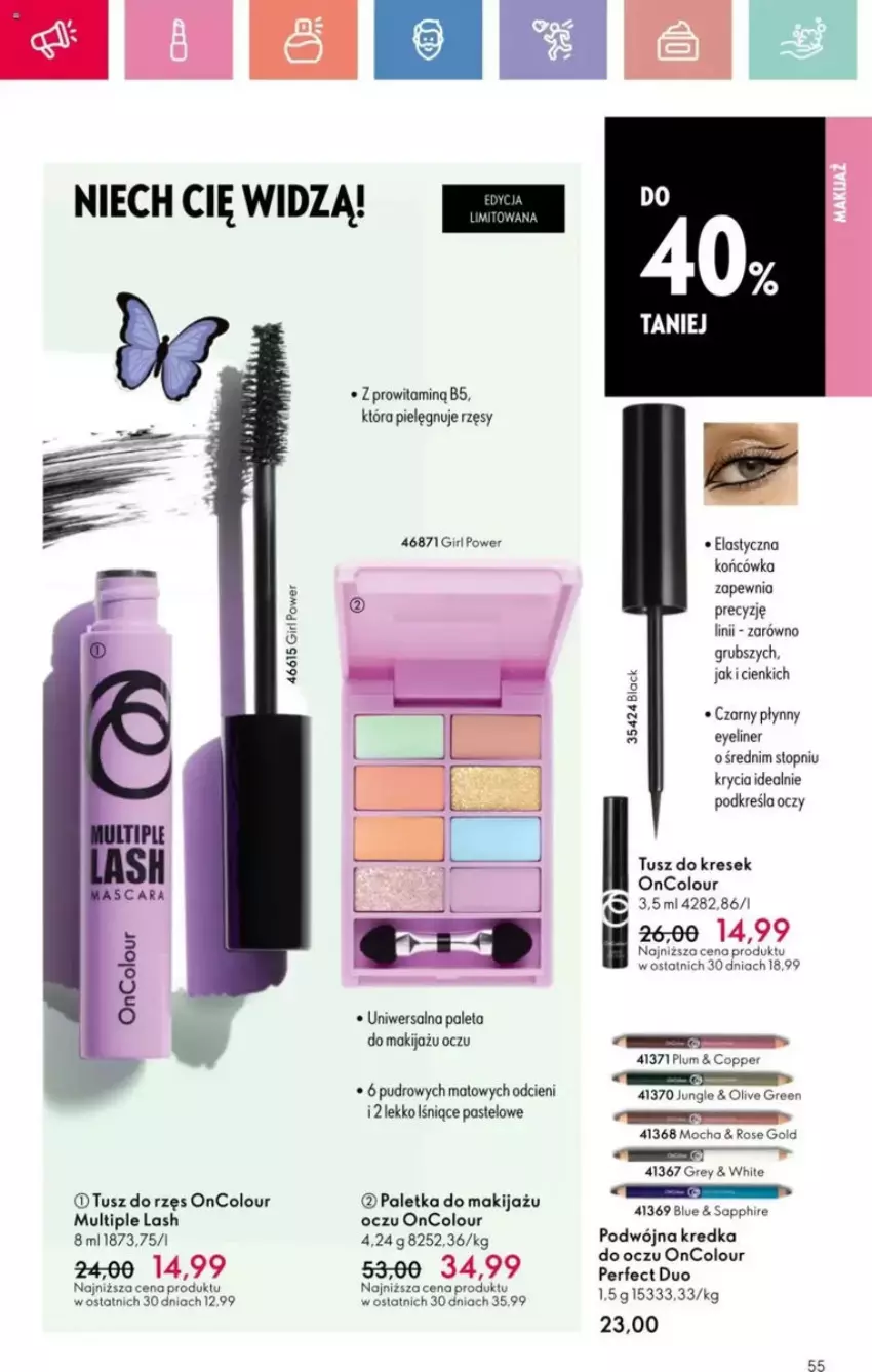 Gazetka promocyjna Oriflame - ważna 23.03 do 12.04.2025 - strona 100 - produkty: Kredka, Makijaż, OnColour, Paleta, Top, Tusz