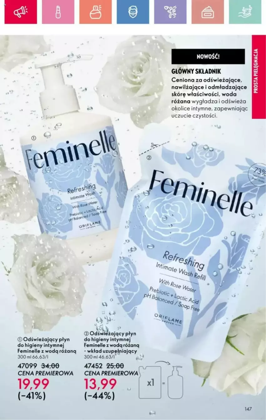 Gazetka promocyjna Oriflame - ważna 23.03 do 12.04.2025 - strona 54 - produkty: Feminelle, Płyn do higieny intymnej, Róża, Woda