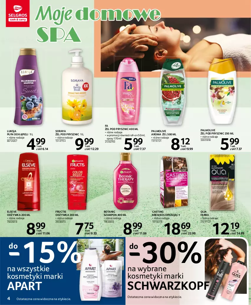 Gazetka promocyjna Selgros - Katalog Uroda - ważna 30.09 do 13.10.2021 - strona 4 - produkty: Elseve, Fa, Fructis, Luksja, Odżywka, Palmolive, Płyn do kąpieli, Schwarzkopf, Szampon