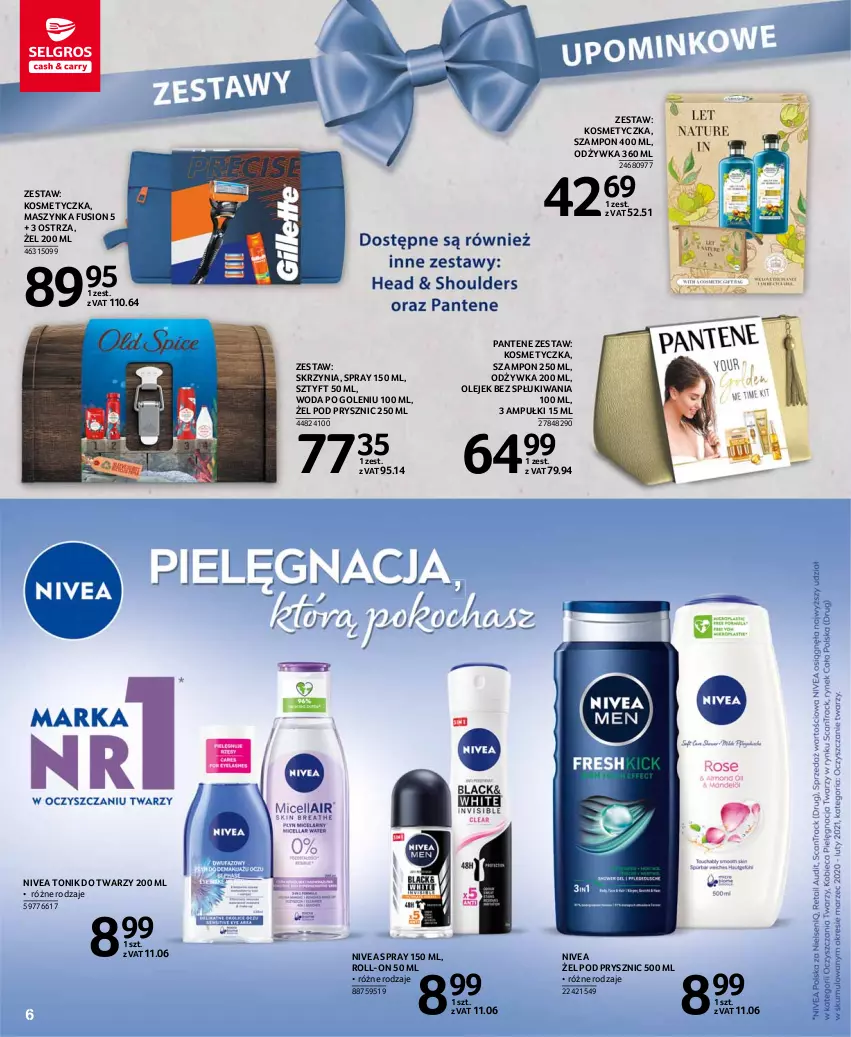 Gazetka promocyjna Selgros - Katalog Uroda - ważna 30.09 do 13.10.2021 - strona 6 - produkty: Fusion, Kosmetyczka, Maszynka, Nivea, Odżywka, Olej, Pantene, Szampon, Szynka, Tonik, Tonik do twarzy, Woda, Woda po goleniu