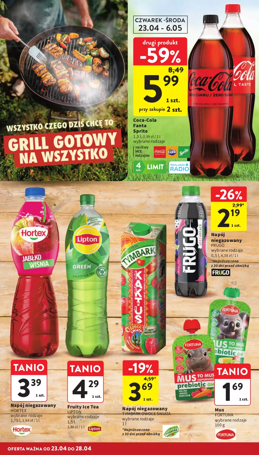 Gazetka promocyjna Intermarche - Gazetka promocyjna - ważna 23.04 do 28.04.2026 - strona 14 - produkty: Coca-Cola, Fa, Fanta, Fortuna, Hortex, Ice tea, Lipton, Mus, Napój, Napój niegazowany, Owoce, Sprite, Tymbark
