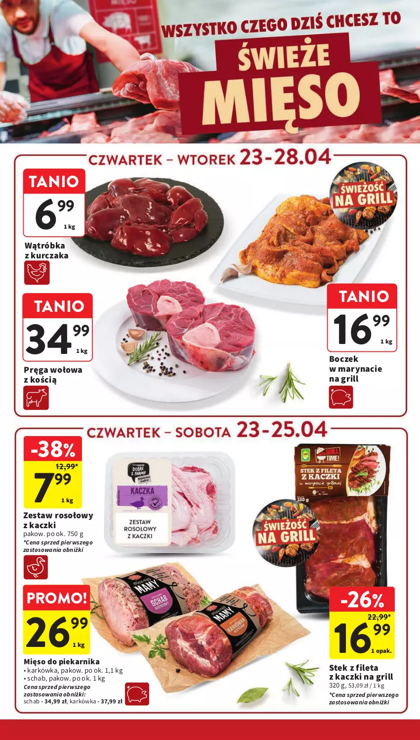 Gazetka promocyjna Intermarche - Gazetka promocyjna - ważna 23.04 do 28.04.2026 - strona 24 - produkty: Boczek, Grill, Kurczak, Mięso, Piekarnik, Pręga wołowa, Stek, Zestaw rosołowy z kaczki