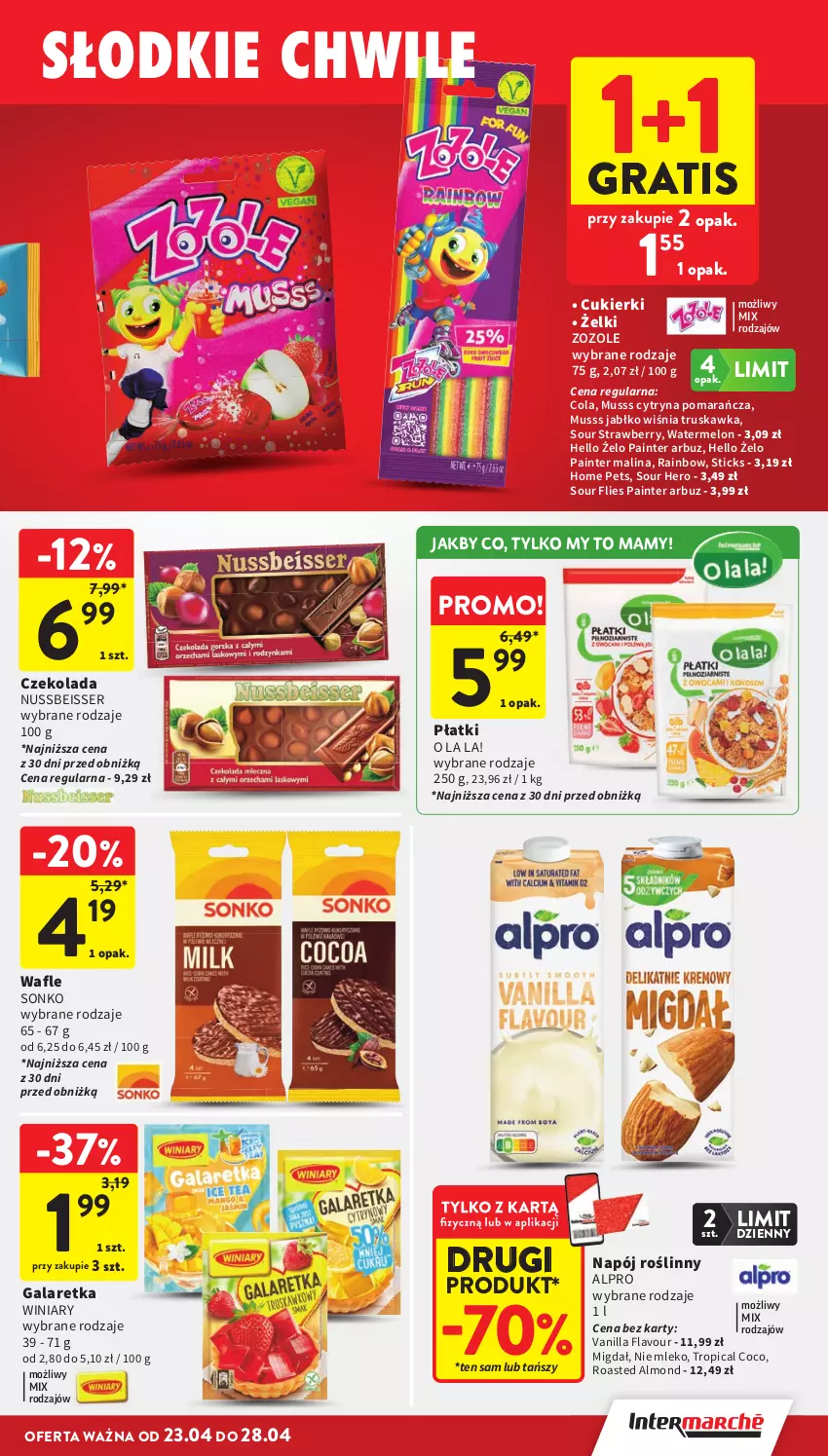 Gazetka promocyjna Intermarche - Gazetka promocyjna - ważna 23.04 do 28.04.2026 - strona 33 - produkty: Alpro, Arbuz, Cukier, Cukierki, Czekolada, Gala, Galaretka, Gra, Melon, Mleko, Mus, Napój, Napój roślinny, Ser, Sonko, Tropical, Wafle, Winiary