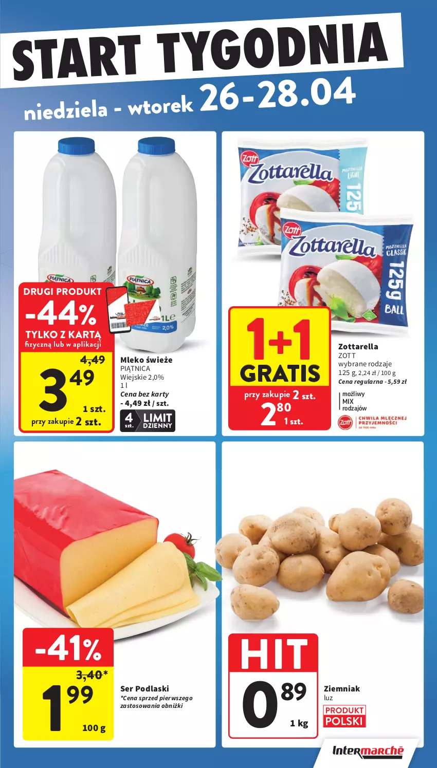 Gazetka promocyjna Intermarche - Gazetka promocyjna - ważna 23.04 do 28.04.2026 - strona 43 - produkty: Gra, Mleko, Piątnica, Podlaski, Ser, Zott, Zottarella